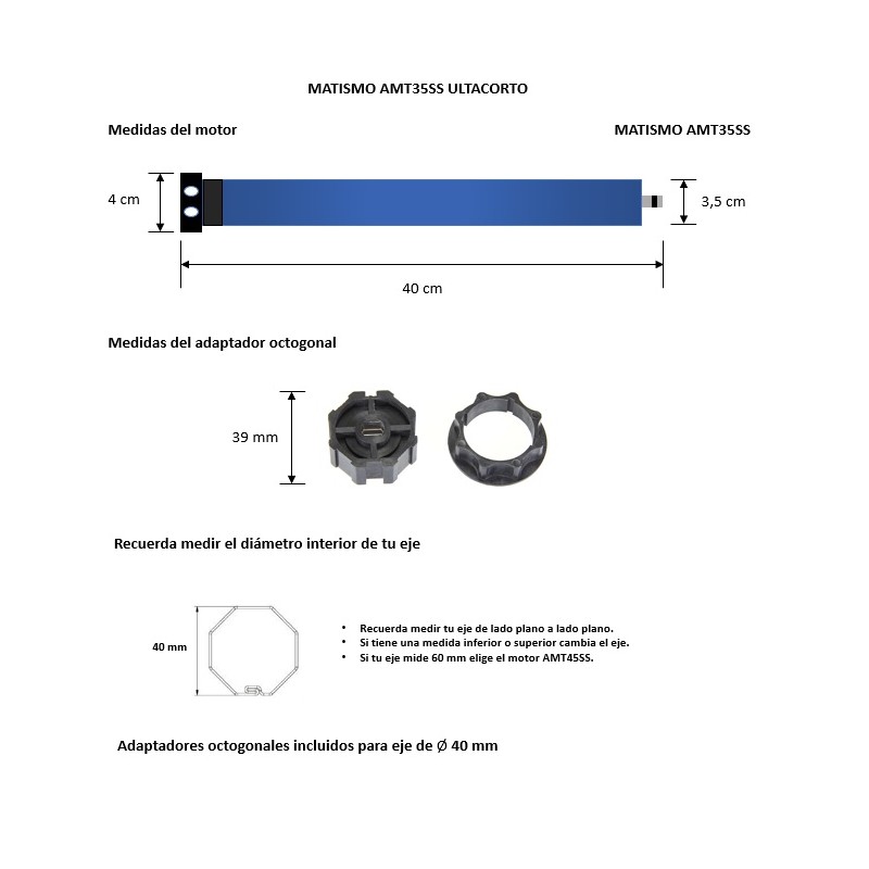 Rohrmotor 40 mm extrakurz - Bis 26 kg - MATISMO AMT35SS